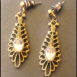 Vintage Turkish Golden Crystal Drop Post Earrings
